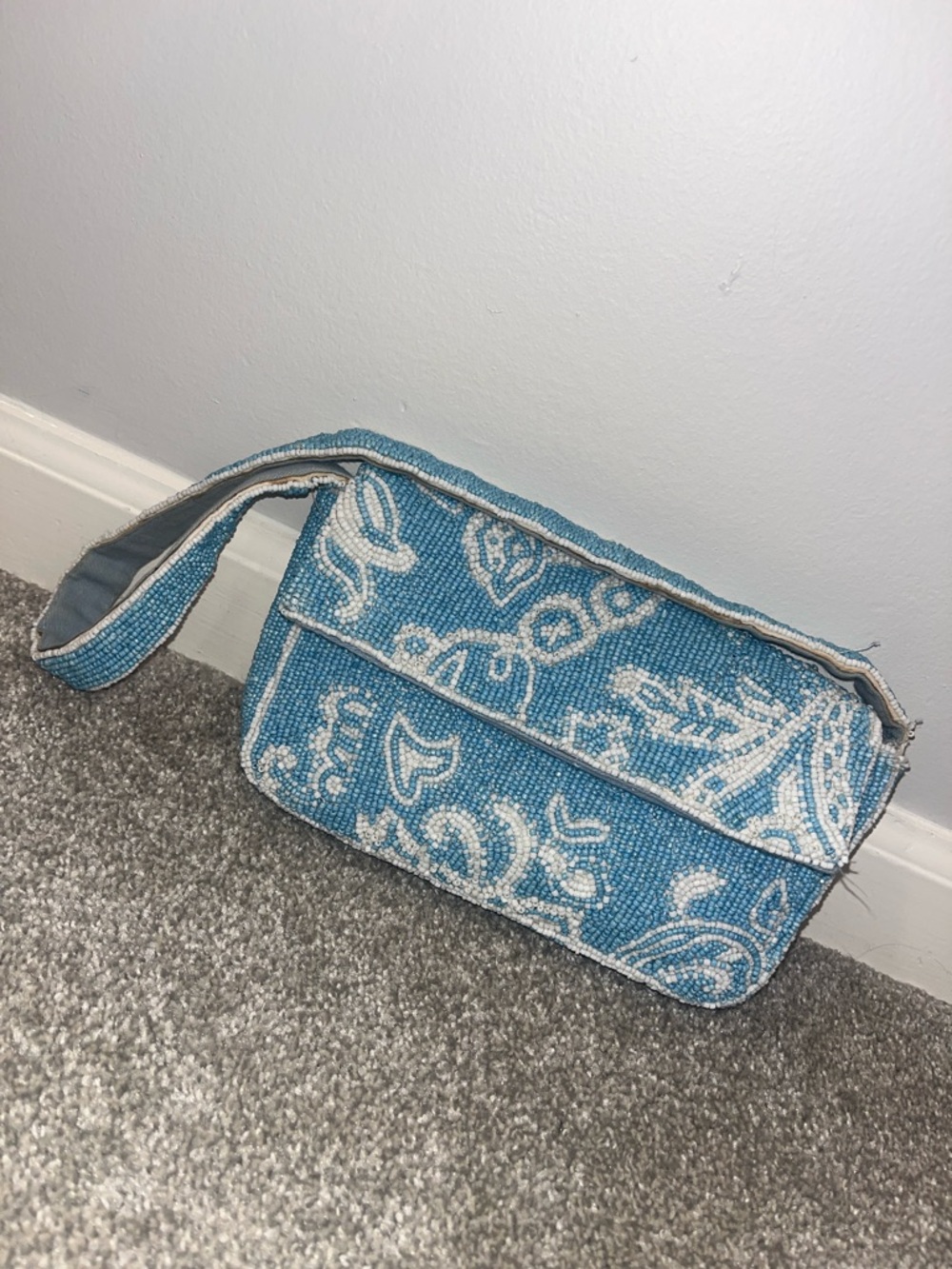 Blue Beaded Paisley Shoulder Bag